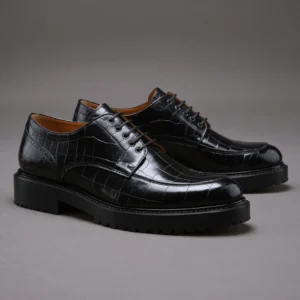 Black Croc Print Leather Titan Ridge Derby