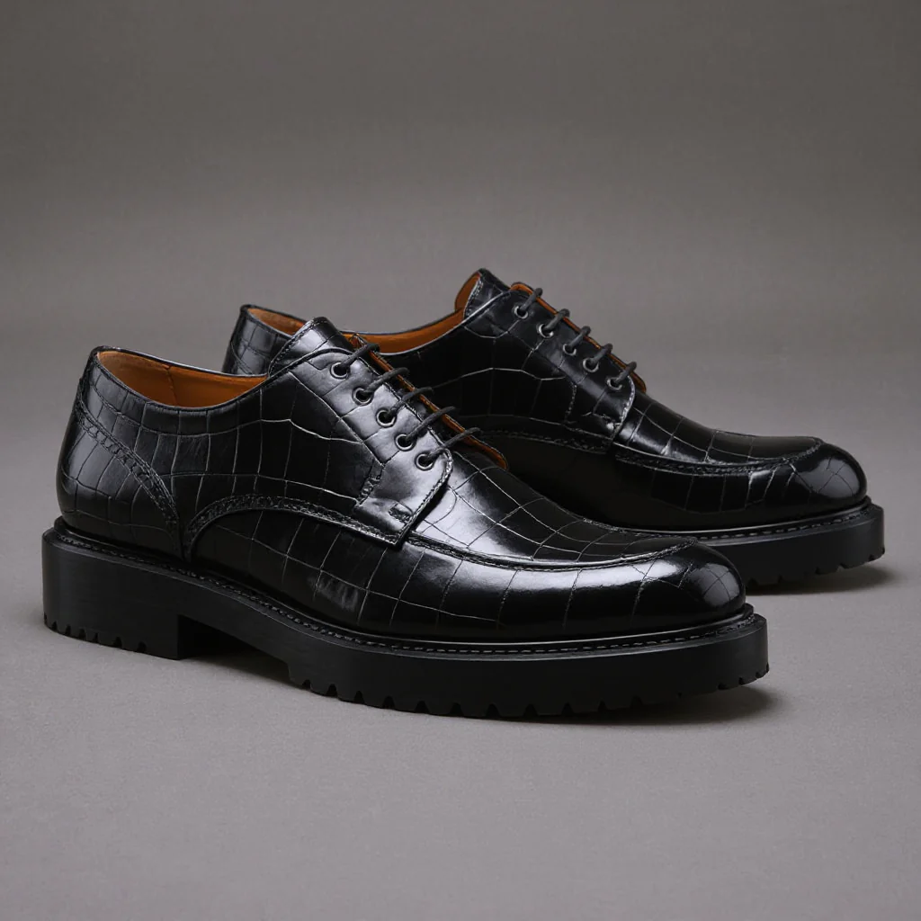 Black Croc Print Leather Titan Ridge Derby