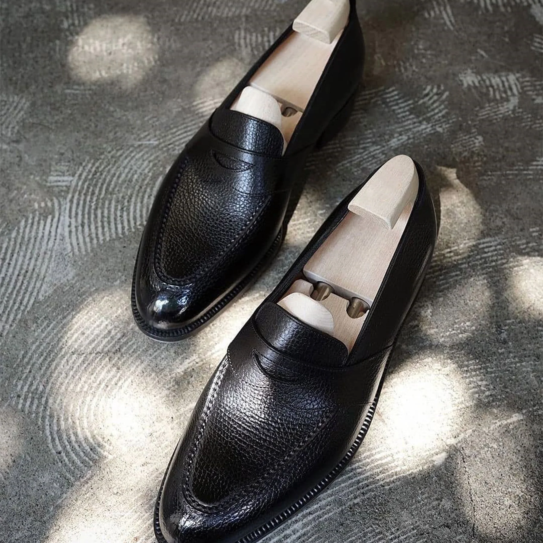 Black Leather Ballarat Slip On Penny Loafers
