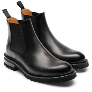 Black Leather Chunky Chelsea Boots