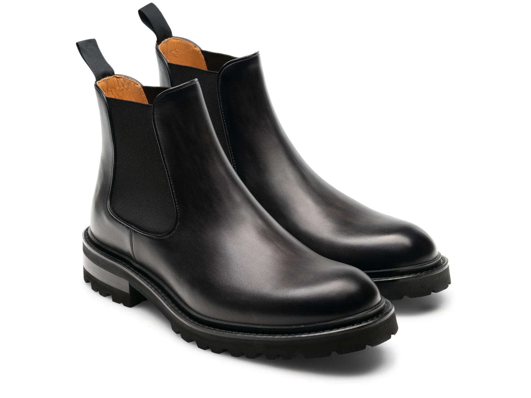 Black Leather Chunky Chelsea Boots
