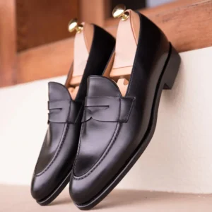 Black Leather Malaga Noir Classic Penny Loafers