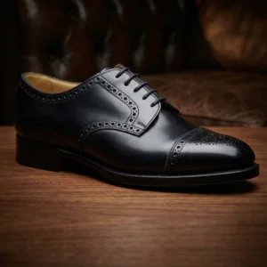 Black Leather Royal Crest Brogue Derby