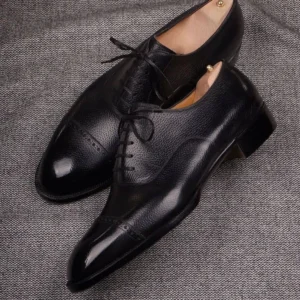 Black Leather Vinto Brogue Toe Cap Oxford Shoes