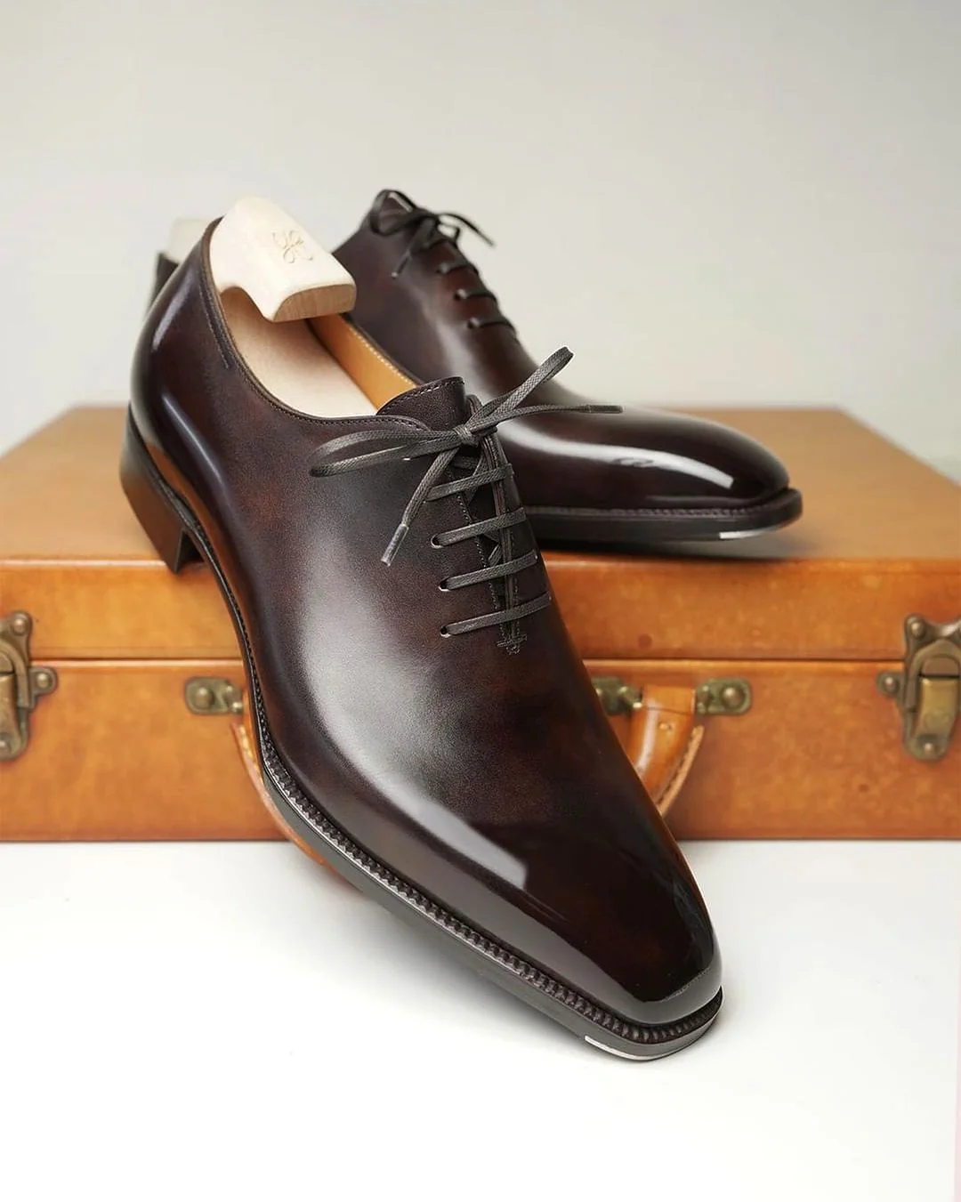 Brown Leather Lorcin Whole Cut Oxfords