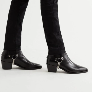 BLACK LEATHER HELIOS HARNESS CHELSEA BOOTS WITH CHAINS