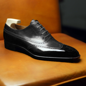 Black Leather Cedara Brogue Wingtip Oxfords