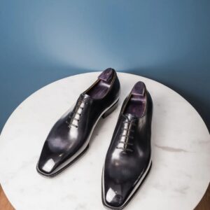 Black Patina Leather Nemria Whole Cut Oxfords