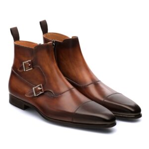 Brown Leather Bordeaux Monk Strap Boots