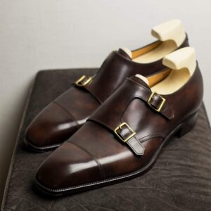 Brown Leather Lysander Toe Cap Monk Strap