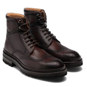 Brown Leather Troyes Chunky Derby Boots