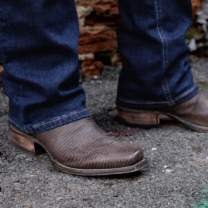 Brown Reptile Print Leather Beewin Slip On Western Cowboy Boots
