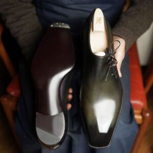 Green Leather Ophelia Whole Cut Oxfords