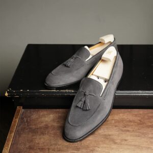 Grey Suede Leather Ashwood Tassel Loafers