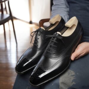 Midnight Black Leather Baron Brogues