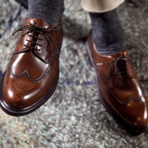 Tan Leather Wamria Brogue Wingtip Derby Shoes
