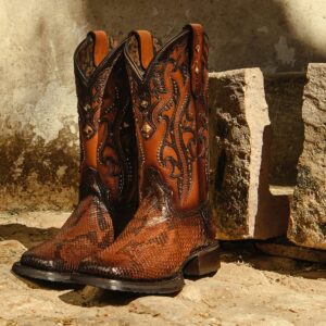 Tan Python Print Leather Fencourt Cowboy Boots